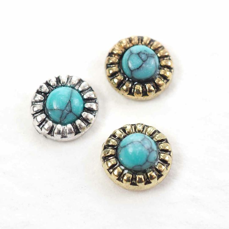 天然石 メタルパーツ ラウンド 約5.0mm 4個入り カーブ付き ターコイズ