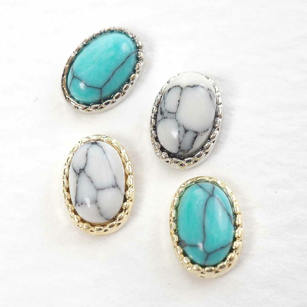 天然石 メタルパーツ オーバル 約4.0×6.0mm 4個入り カーブ付き