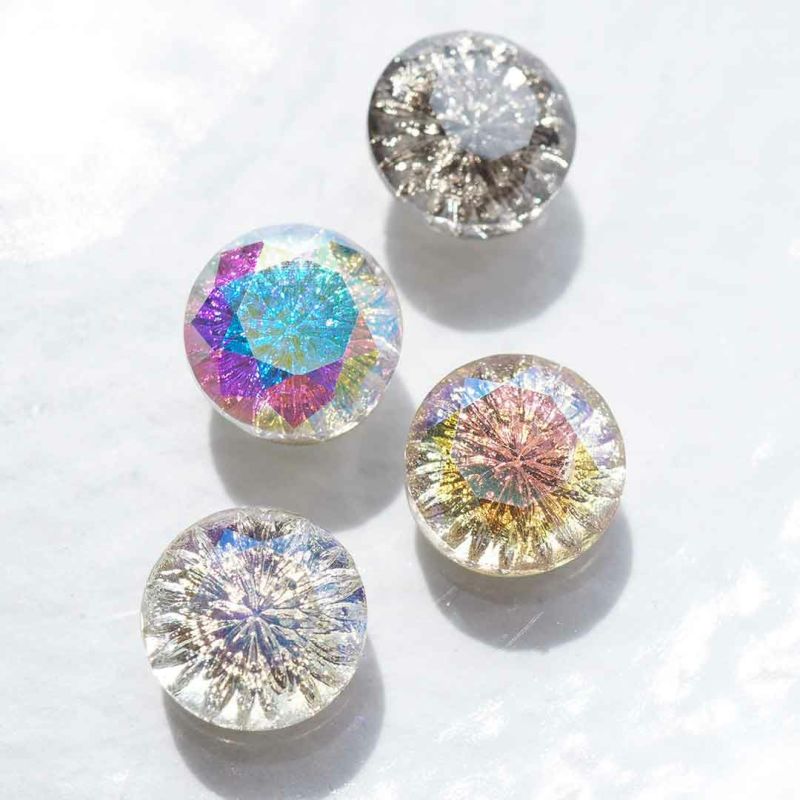 デザイン ガラスラインストーン フラットバック ラウンド カーブ付き 約8.0mm 3個入り