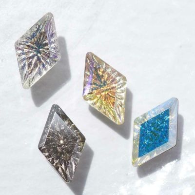 デザイン ガラスラインストーン フラットバック ダイヤ カーブ付き 約10.0×6.0mm 3個入り