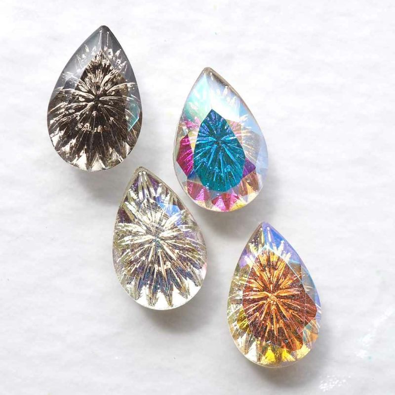 デザイン ガラスラインストーン フラットバック ドロップ カーブ付き 約10.0×6.4mm 3個入り